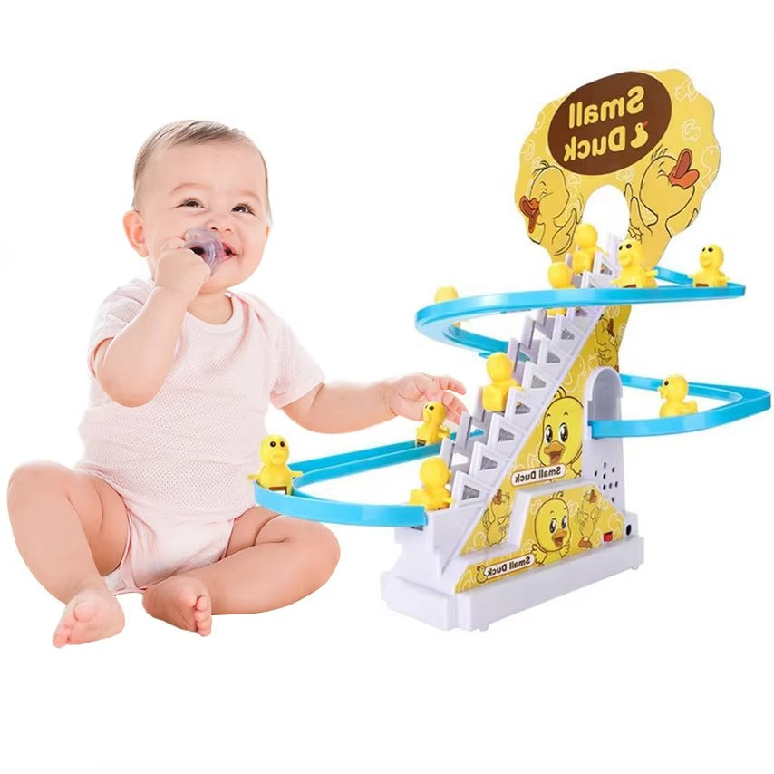 Duck Slide Toy Set for Kids | Electric Climbing Stairs and Sliding Track Game with LED Lights and Music | Fun Roller Coaster Duck Toy for Toddlers