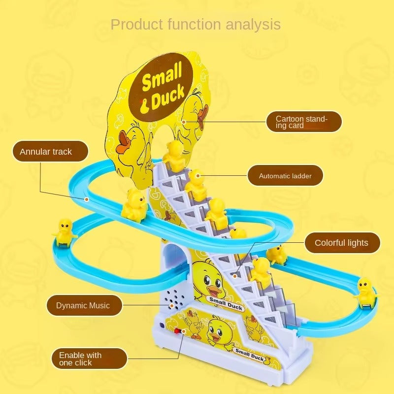 Duck Slide Toy Set for Kids | Electric Climbing Stairs and Sliding Track Game with LED Lights and Music | Fun Roller Coaster Duck Toy for Toddlers