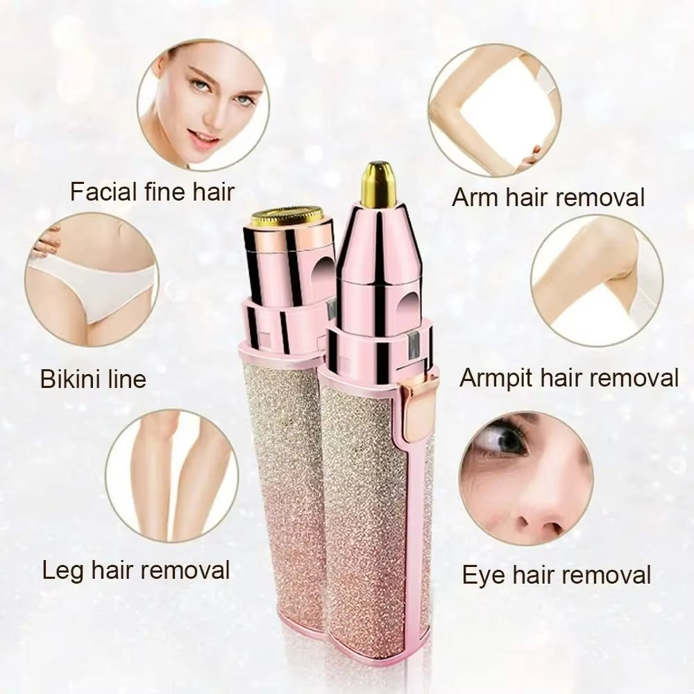 Flawless Hair Trimmer 2 in 1 Electric Eyebrow and Facial Hair Remover | Rechargeable Painless Shaver with LED Light for Women