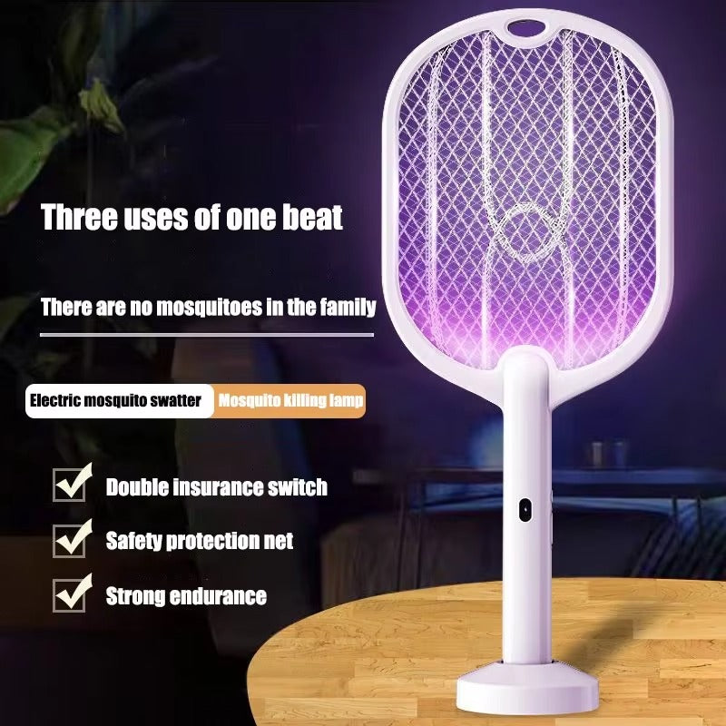 2 in 1 Rechargeable Mosquito Killer Racket with LED Lamp | USB Bug Zapper & Fly Swatter