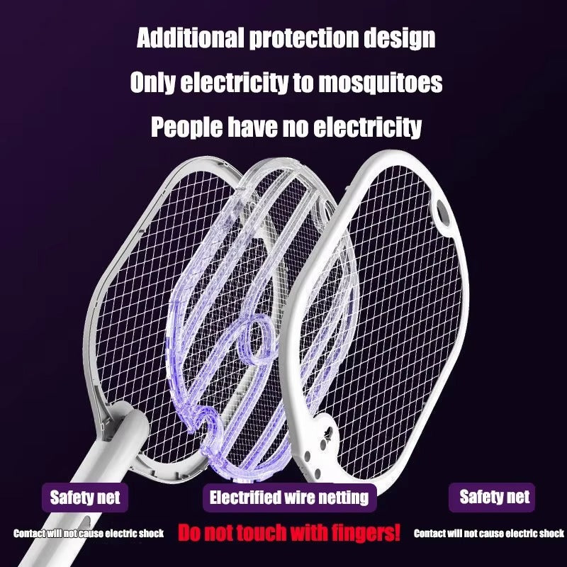 2 in 1 Rechargeable Mosquito Killer Racket with LED Lamp | USB Bug Zapper & Fly Swatter