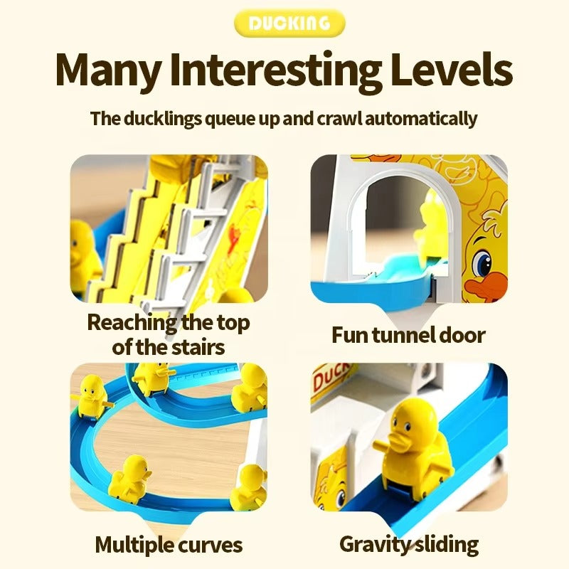 Duck Slide Toy Set for Kids | Electric Climbing Stairs and Sliding Track Game with LED Lights and Music | Fun Roller Coaster Duck Toy for Toddlers