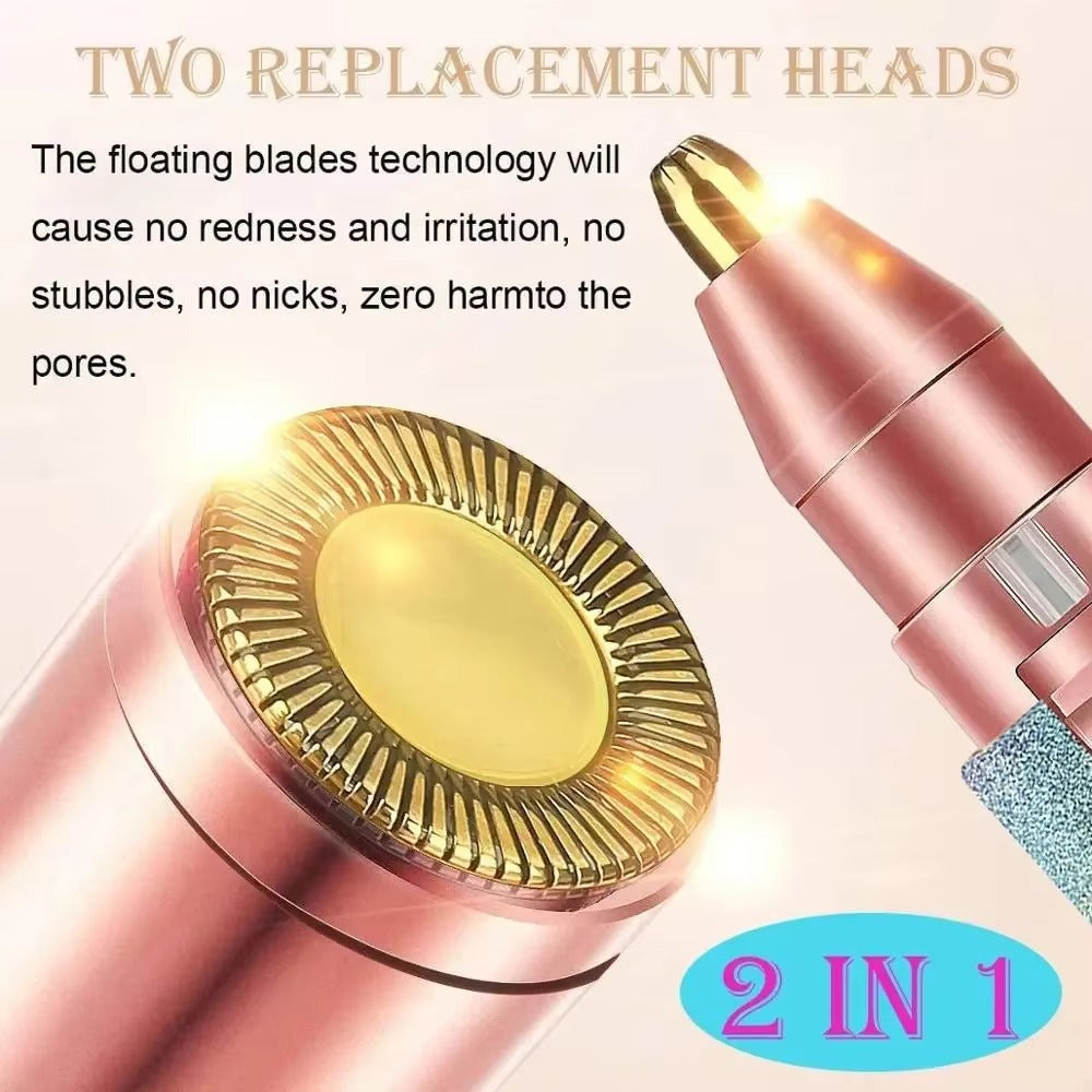 Flawless Hair Trimmer 2 in 1 Electric Eyebrow and Facial Hair Remover | Rechargeable Painless Shaver with LED Light for Women