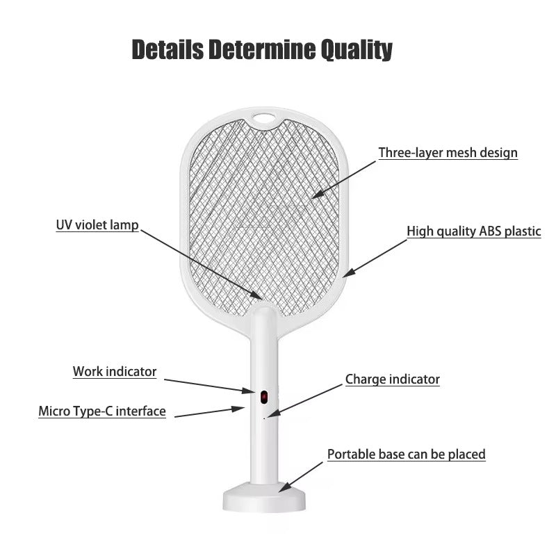 2 in 1 Rechargeable Mosquito Killer Racket with LED Lamp | USB Bug Zapper & Fly Swatter