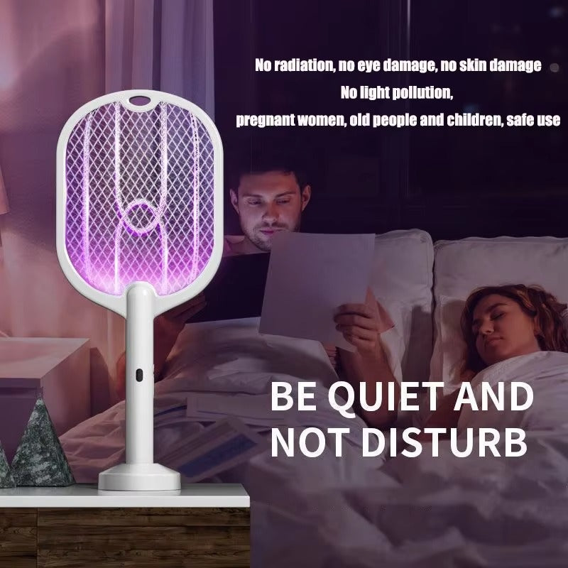 2 in 1 Rechargeable Mosquito Killer Racket with LED Lamp | USB Bug Zapper & Fly Swatter
