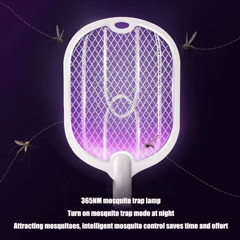 2 in 1 Rechargeable Mosquito Killer Racket with LED Lamp | USB Bug Zapper & Fly Swatter
