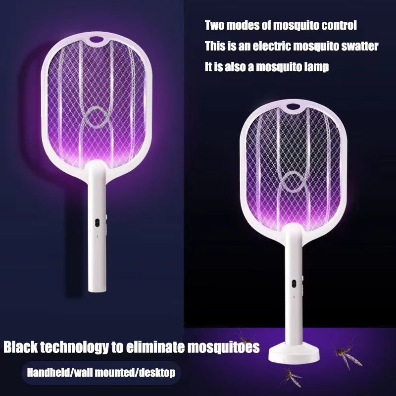 2 in 1 Rechargeable Mosquito Killer Racket with LED Lamp | USB Bug Zapper & Fly Swatter